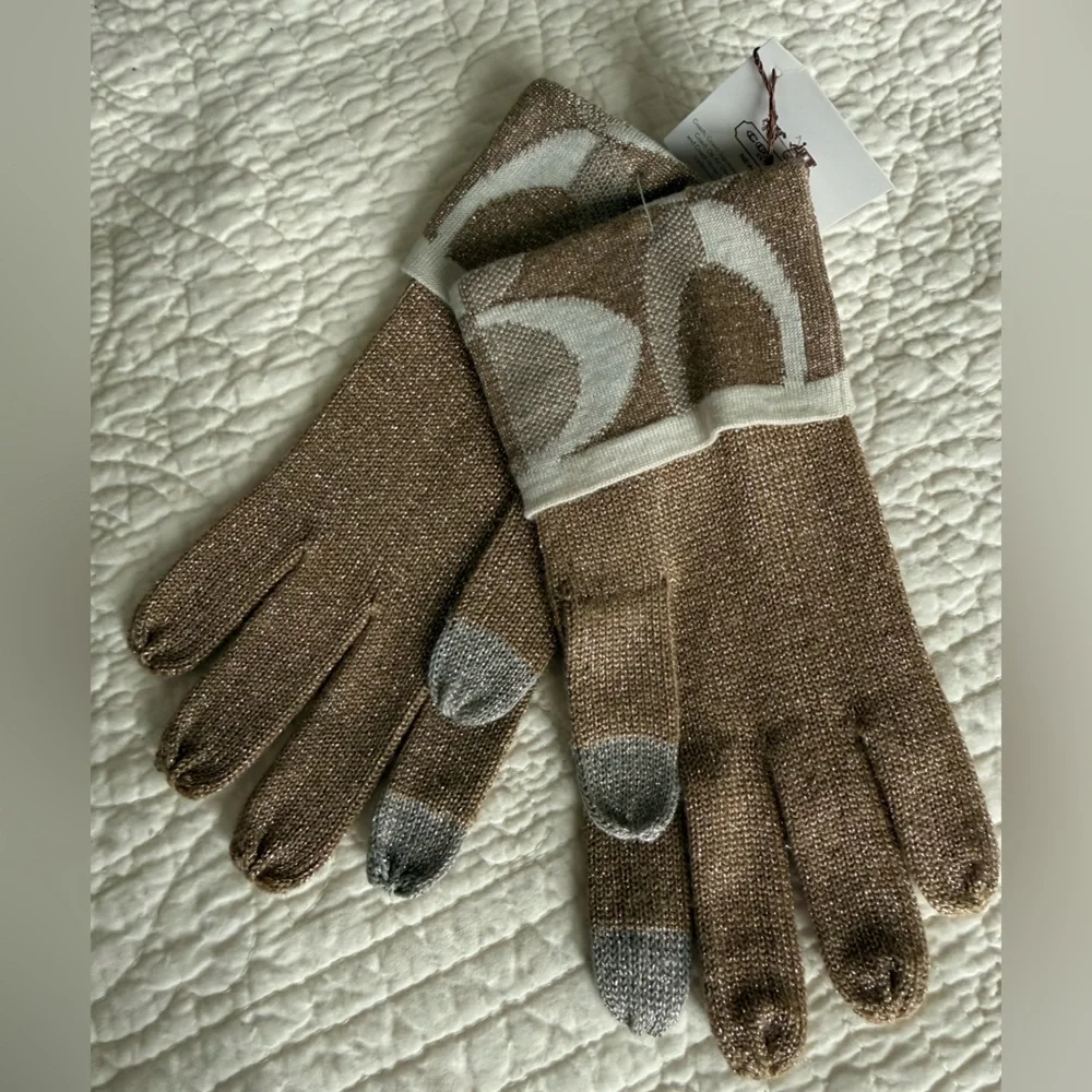 Rare Coach Glitter Knit Winter set NWT Scarf/Gloves/Headband Signature C Logo